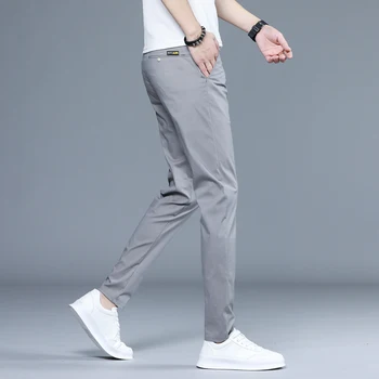 De vară de Moda pentru Bărbați Secțiune Subțire de Culoare Solidă Respirabil Piele-friendly Pantaloni Casual Micro-elastic Tesatura de Pantaloni