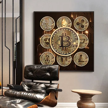 Colectia financiar Valoarea Bitcoin Pictura pe Perete Arta Print pe Pânză Neon Glow Poza de Aur Poster Noptiera Decor de Birou