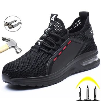 Respirabil pentru bărbați încălțăminte de protecție anti-zdrobitor bombeu metalic cizme de lucru constructii indestructibil pantofi sport Barbati pantofi