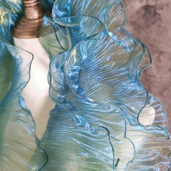 4 Metri Volan Organza Ciufulit Dantelă Trim 1 Strat Vintage Galben Albastru Cutat Tapiterie Pentru DIY Cusut Costumul de Nunta Houte Couture