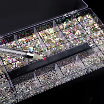 Colorat de Dragoste Inima Stras Unghii Set 2800PC/Cutie Cristal de Diamant FlatBack Strasuri Unghii Kit Cu 1 Stilou Pentru Decoratiuni