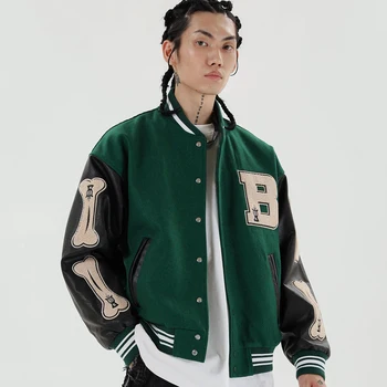 2021 pre-vânzare Hip-Hop cu Blană Os Mozaic de Culoare Bloc Jachete Barbati Harajuku Streetwear Bomber Geaca Barbati Baseball Haine Unisex