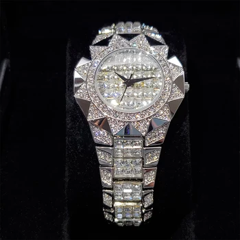 Hip Hop MISSFOX Mens Ceasuri de Argint de Lux Cuarț Încheietura Ceasuri Cu Micropave Diamante din Oțel Inoxidabil Bling Bling de sex Masculin Ceas