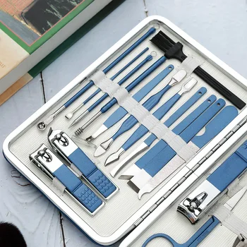 19pcs Profesionale Manichiura Albastru Unghiera Pedichiura Set Portabil Kit de Igiena din Oțel Inoxidabil Freze de Unghii Unghii Setul de Unelte