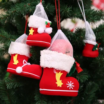 4 Dimensiuni De Bomboane De Crăciun Cizme Mos Craciun Flocking Cizme, Ciorapi Decorative Bomboane Cutie De Cadou Decor Acasă Consumabile