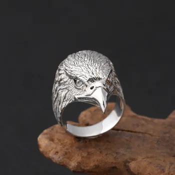 Real Argint 925 Ornament Inel pentru Barbati Argint Thai Cool Punk Vultur Degetul Arătător Ring Inele Mari de Bijuterii Cadouri