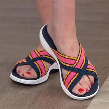 Femei Papuci Platforma Plasă de Deget de la picior Deschis Mixt de Culoare Pene de sex Feminin Sandale de Vară în aer liber, papuci de femei Pantofi Confortabil Doamnelor papuci de casă