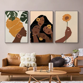 Africa De Floarea-Soarelui Fete Femeie De Culoare Canvas Postere Nordic Figura Pictura De Perete De Arta, Printuri De Imagini Boho Decor Decor Acasă