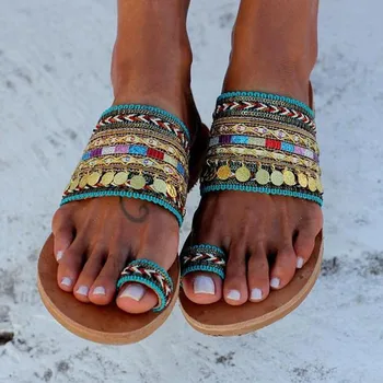 Femeile Artizanal Sandale Flip-flops grecesc Manual de Stil Boho Flip Flop Sandale Pantofi de Moda pentru Femei Papuci Sandalia #35