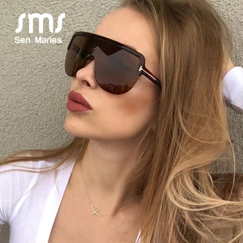 Moda Supradimensionat-O bucată de Ochelari de Soare Femei de Lux Jumătate Cadru Plat Gradient de Sus Oglindă Parasolar UV400 ochelari de Soare Barbati