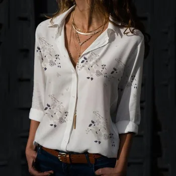Îmbrăcăminte pentru femei Tricou de Vară Florale Leopard Print cu Maneci Lungi V-neck Tricouri Femei Top Bluze Chemisier Alb Blusas Albastru
