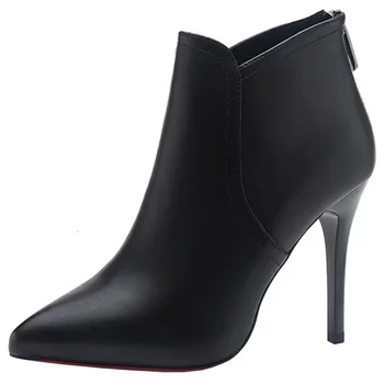 2021Hot Noi Femei Cizme Glezna din Piele PU cu Fermoar Papuceii Tocuri inalte Pantofi de Toamnă Negru Cizme de Iarna Zapatos De Mujer a Subliniat Toe
