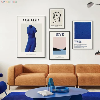 Decorative, Postere Matisse Art Portret Linie Decorative Rrints Perete Pictura Abstractă Triptic Albastru Estetice Poster De Perete Set