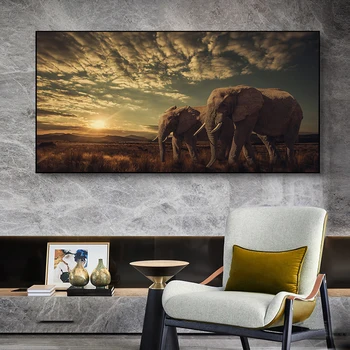Pășuni Elefant African Panza Pictura Modernă Animale Arta De Perete Poster Dormitor Living Home Decor Mural(Fara Rama)