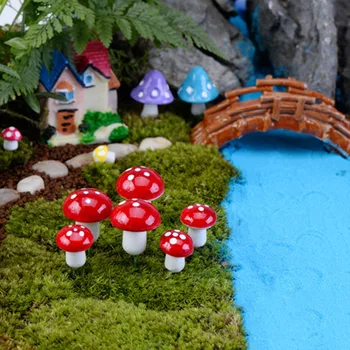 FIERBINTE 10buc Mini Ciuperci Terariu Figurine Zână Grădină Miniaturi de Partid Ornament de Gradina Rasina de Artizanat, Decoratiuni