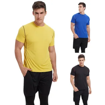 Men\'s Sport în aer liber Stretch Slim-uscare Tricou Maneca Scurta de Funcționare de Fitness Ciclism tricou Subțire