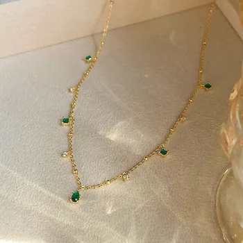 2021 Nouă Epocă în stil Baroc Picătură de Apă Lanț Subțire de Culoare de Aur Cravată Colier pentru Femei Rafinat Cristal Verde de Zirconiu Clavicula Cadou