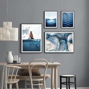 Fata Surf Blue Ocean Mare Panza Poster Shell Pictura Peisaj Tropical Marin Print De Arta De Perete Imaginea Acasă Decorare Dormitor