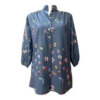 Moda Fluture De Imprimare Bluza Tricou Vrac Butoane Topuri Tricou Casual De Vara Doamnelor Femei Pe Jumătate Maneca Blusas Pulover Topuri