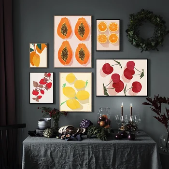 Orange Lamaie Fructe Cireșe Bucătărie Arta De Perete Panza Pictura Nordică Postere Si Printuri De Desene Animate Imagini De Perete Pentru Living Decorul Camerei