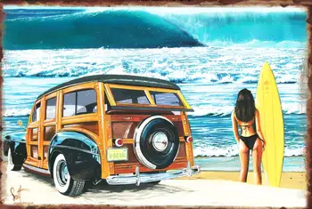 Frumoasă Fată de Vară Surfer cu plăci de Surf Metal Poster Bar Interior Pub Peștera Cameră Decor de Perete Tin Semn Placa