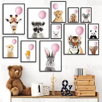 Balon Animal Postere pentru Camera Copii Iepure, Elefant, Girafa, Leu, Tigru Pepinieră de Perete de Arta Canvas Printuri Nordic Decor Acasă