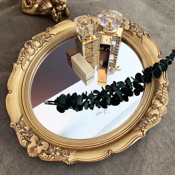 Europene Epocă De Depozitare Tavi Decorative În Relief Aurit De Artizanat Bijuterii Cosmetice Sticla Oglinda Tava Camera Masă De Toaletă Decorare