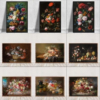 Europa Epocă Panza Pictura Încă de Viață cu Flori Intr-O Vaza de Sticla Postere si Printuri Nordic Arta de Perete Poza pentru Decor Acasă
