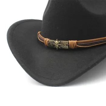 Femei de moda pentru Bărbați de Lână Gol Vest Pălărie de Cowboy Cu Zeul-Soare Centura Fermiera Jazz Toca Sombrero Nașul Capac de Dimensiune 56-58CM