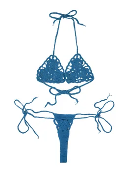 Femei Sexy Croșetat Set De Lenjerie Erotica Florale Lucrate Manual Gol Afară De Plajă, Două Piese De Micro Bikini De Costume De Baie De Plajă, Costume De Baie Set