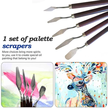 5pcs Pictura Cutit Maner din Lemn Inox Spatula Kit de Cutit Paleta pentru Pictura in Ulei Cuțit Bine de Artă Profesionist Instrumente