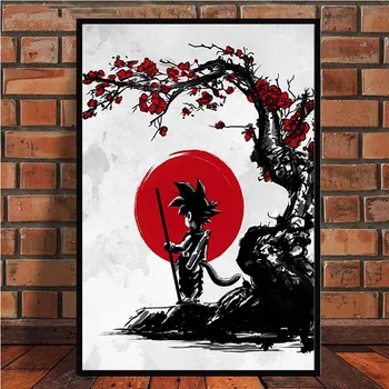 Cerneala negru rosu goku Anime Poster Japonia Nordică Poster Canvas Print Decor de Perete Pictură în Ulei Acasă Living Imagine Decration