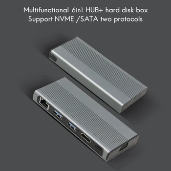 C USB Hub M. 2 SSD Cabina Compatibil HDMI+USB3.1+RJ45+PD Tip C Docking Station pentru M. 2 NVME SSD pentru unitati solid state