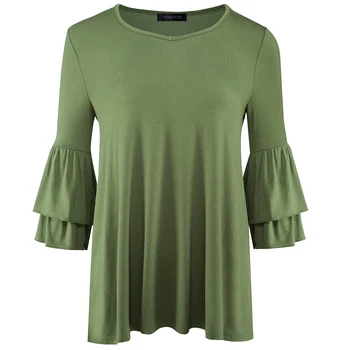 Frumos-pentru Totdeauna 2021New Vara Femei Solide de Culoare de Moda Flare Sleeve T-Shirt Casual Supradimensionate Teuri Topuri btyT056