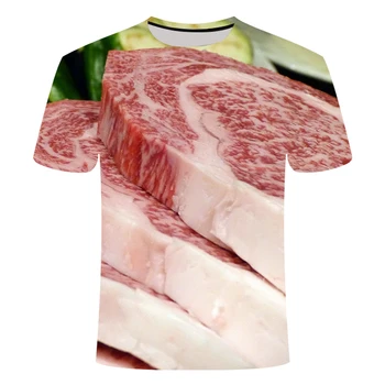 2021 nouă vară cu mânecă scurtă carne de porc carne de vită T-shirt negru piper friptura bărbați 3DT tricou hip-hop street amuzant animal de vacă top alimente de porc