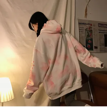 Supradimensionate Japoneze Kawaii Hanorac Gros Cald 2021new Drăguț Roz Pulover Haine Adolescente Harajuku Epocă Tie Dye Hanorace