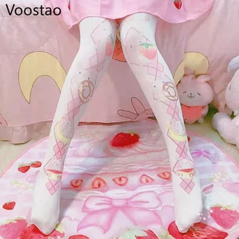 Japoneze Gothic Lolita Ciorapi Fete Dulci Harajuku Urs Drăguț Iepure De Imprimare Catifea Dresuri De Moda De Sex Feminin Alb Kawaii Ciorapi