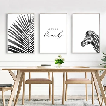 Stil Nordic Alb Negru Frunze de Palmieri Zebra Peisaj Canvas Postere, Printuri Pictura Arta de Perete Imagini pentru Decor Acasă