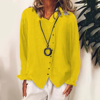 Femei Bluza de Culoare Solidă Vrac V-Neck Doamna Îmbrăcăminte 2021 Primăvară Noua Moda Topuri Butonul de Maneca Lunga Femei
