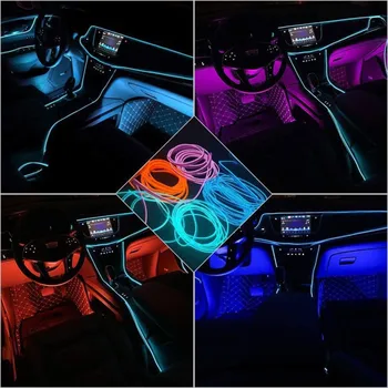 EL Wire Neon Auto Decoratiuni Interioare de Atmosfera de Iluminat Flexibil 1M 3M 5M 10M Auto Coarda Tub LED Strip Lumină Cu 6mm Margini