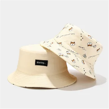 LDSLYJR Bumbac Dublu față de câine de desene animate de imprimare Găleată Pălărie Pescar Pălăria în aer liber, de călătorie pălărie de Soare Capac pălării pentru Bărbați și Femei 261