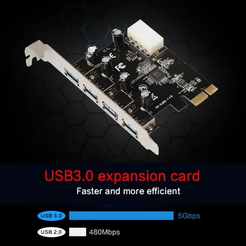 USB 3.0 Card de Expansiune 4pin Alimentat PCI-E Adaptor USB cu 4 Porturi Calculator Miniere Accesoriu