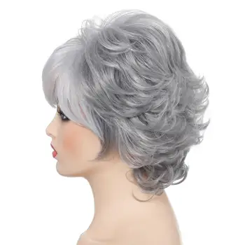 DAN BO de vârstă Mijlocie și vârstnici doamnelor peruca par cret scurt mama argint peruca albă rezistent la temperaturi ridicate peruca sintetica