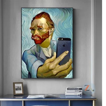 Amuzant Arta lui Van Gogh Autoportret Prin Telefon Panza Pictura Abstractă Portret de Van Gogh Postere si Printuri de Perete Imagini pentru Decor Acasă
