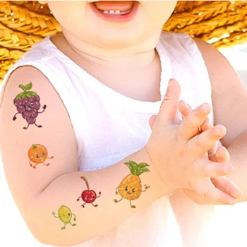 10 Foi Impermeabile Fructe Sclipici Tatuaj Autocolante De Desene Animate Drăguț Confruntă Copiii Corp Tatuaje Temporare Partid Cadou