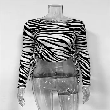 Femei cu Maneci Lungi Zebra stripe Crop Top Bluza de Toamna Elegant Gât Rotund Cordon Rezervor de Top Pulovere pentru Femei de sex Feminin de Primăvară