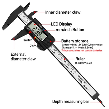 Instrument de măsurare 0-150mm Digital Șubler cu Vernier 6 Inch LCD Electronice Fibra de Carbon Altimetru Micrometru Indicatoare Card de Conducător