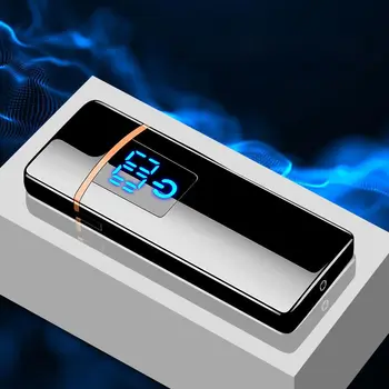 Electrice față-verso Tungsten Brichetă Reîncărcabilă USB Bricheta de Metal Ultra-subțire Cu Digital cu LED-uri de Putere Display Touch