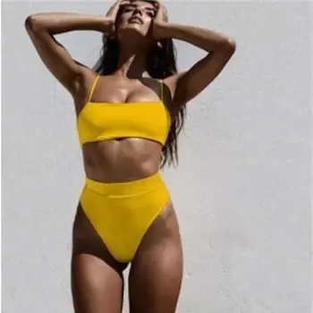 Împinge în Sus Bikini Sexy Bikini Talie Mare, Solid, Sutien Căptușit Curele de costume de Baie Femei Costume de baie Femei Biquini Tankini 2021 Fierbinte de Vânzare