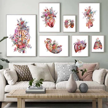 Decor Modern, Panza Pictura Anatomie Medicale Florale Organele De Cord Pulmonar Poster Și Printuri De Imagini De Perete Pentru Birou Medici